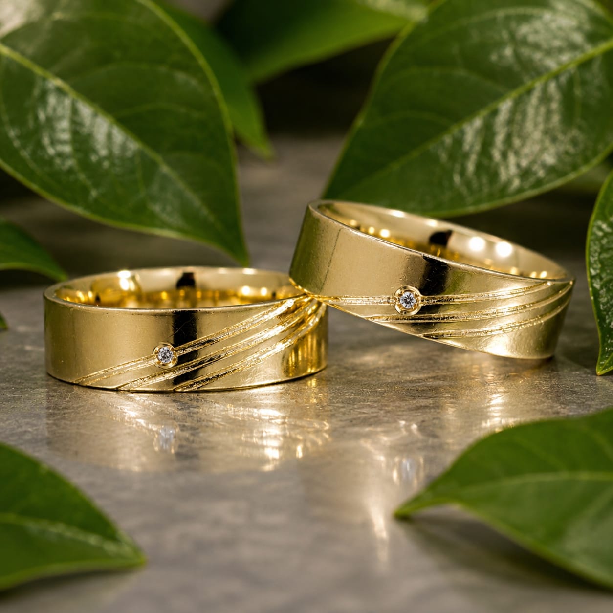 Aliança Ouro 18k Quadrado com Diamante