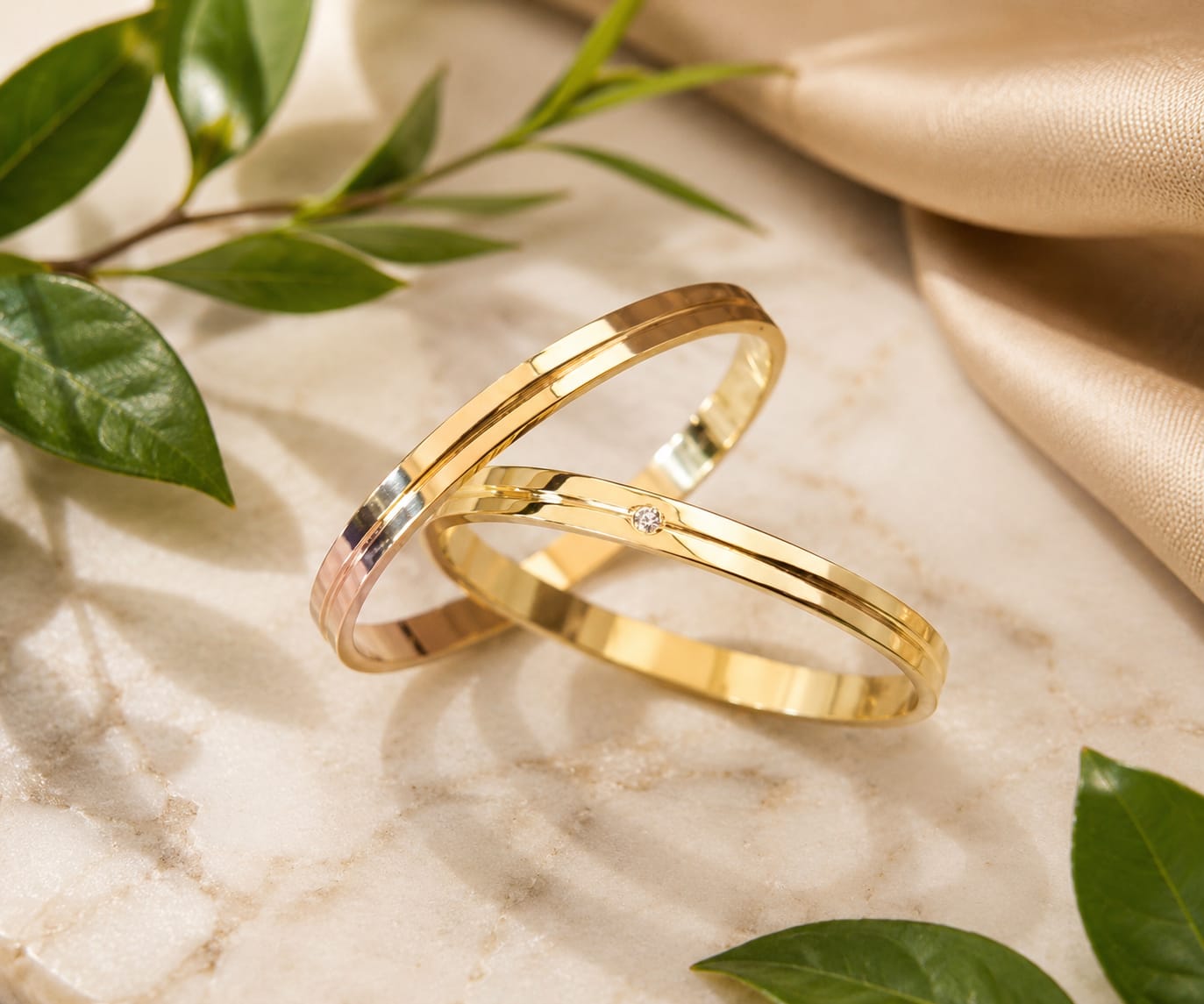 Aliança Ouro 18k Quadrado com Frezo 2mm