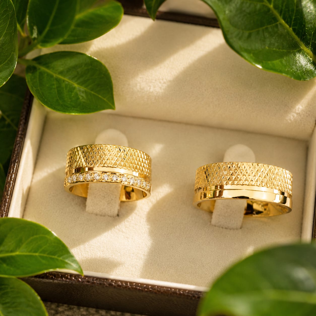 Aliança Ouro 18k Quadrado Trabalhado 8mm