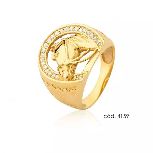 Anel Ouro 18k Cavalo com Diamantes