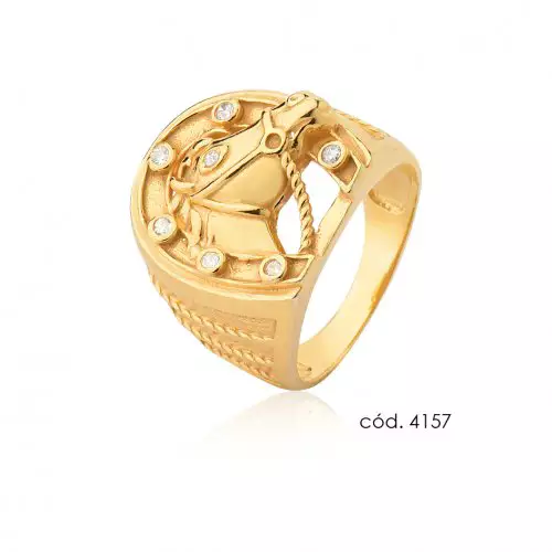 Anel Ouro 18k Cavalo com Diamantes
