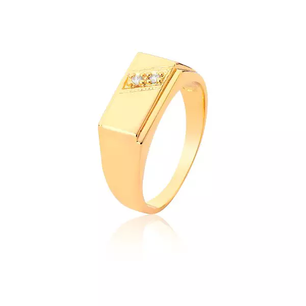 Anel Ouro 18k Chapa com Diamantes