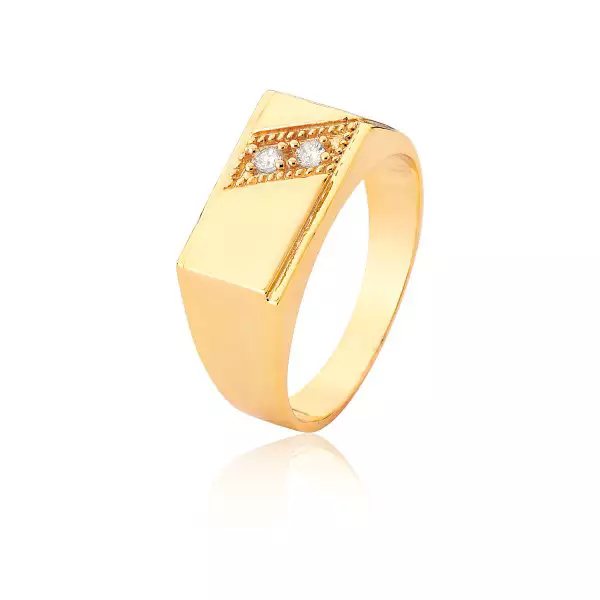 Anel Ouro 18k Chapa com Diamantes