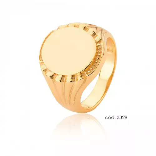 Anel Ouro 18k Chapa Redondo Trabalhado