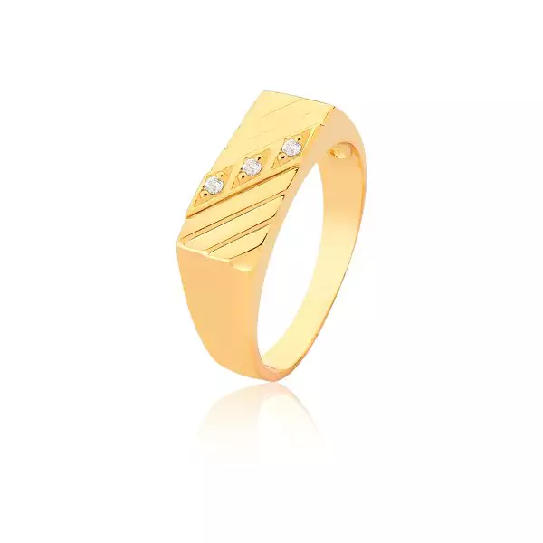 Anel Ouro 18k Chapa Trabalhado com Diamantes