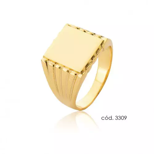 Anel Ouro 18k Chapa Trabalhado Lateral