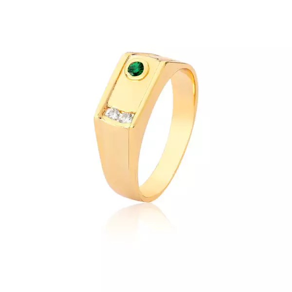 Anel Ouro 18k com Diamantes e Esmeralda