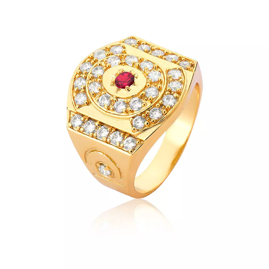 Anel Ouro 18k com Diamantes e Rubi