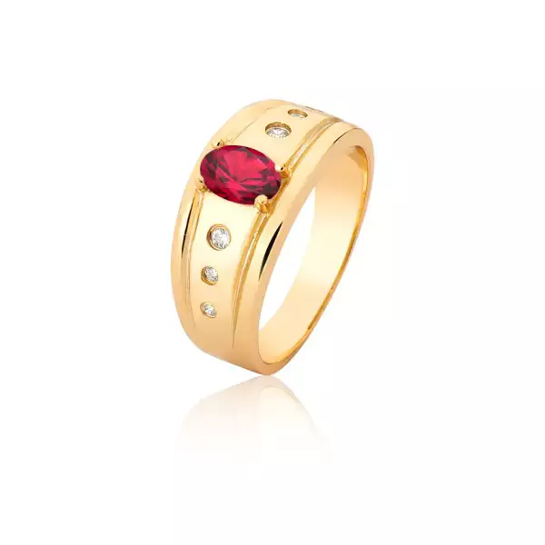 Anel Ouro 18k com Diamantes e Rubi