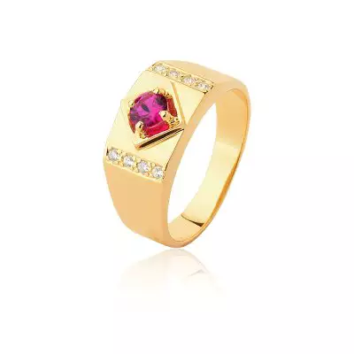 Anel Ouro 18k com Diamantes e Rubi