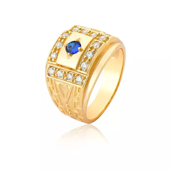 Anel Ouro 18k com Diamantes e Safira Azul