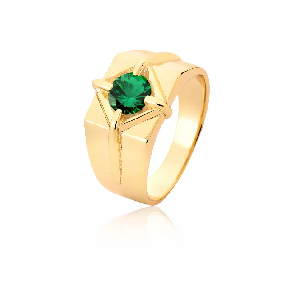 Anel Ouro 18k com Esmeralda