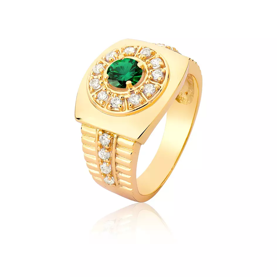 Anel Ouro 18k com Esmeralda e Diamantes