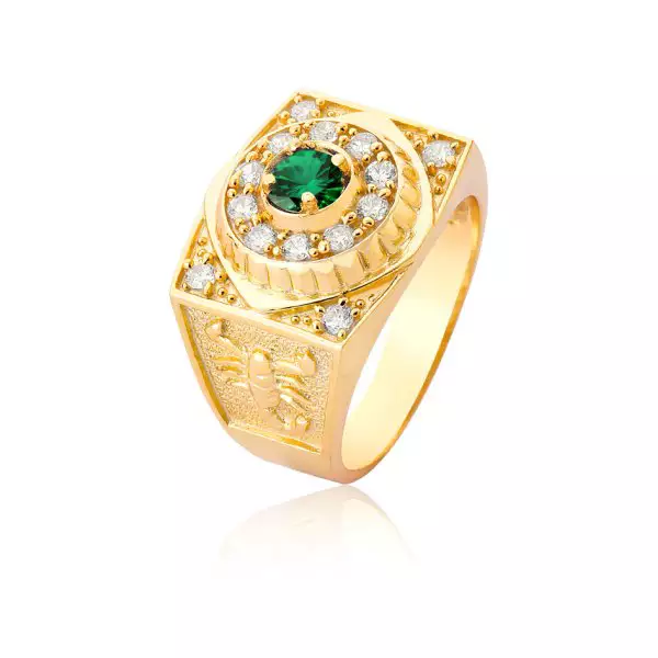 Anel Ouro 18k com Esmeralda e Diamantes
