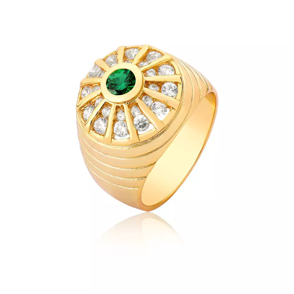 Anel Ouro 18k com Esmeralda e Diamantes