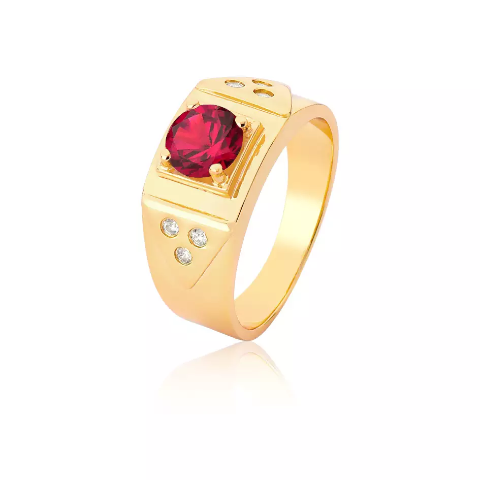 Anel Ouro 18k com Rubi e Diamantes