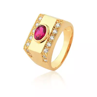 Anel Ouro 18k com Rubi e Diamantes