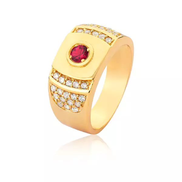 Anel Ouro 18k com Rubi e Diamantes