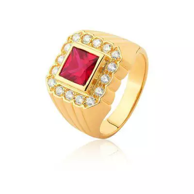 Anel Ouro 18k com Rubi e Diamantes