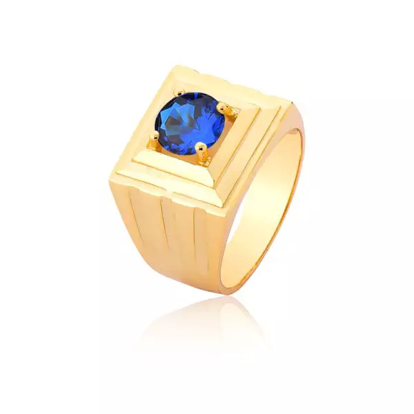 Anel Ouro 18k com Safira Azul