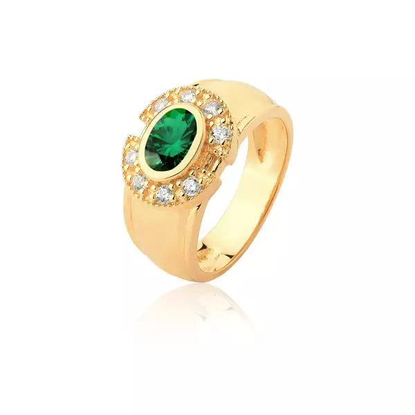 Anel Ouro 18k com Zircônia Verde e Diamantes