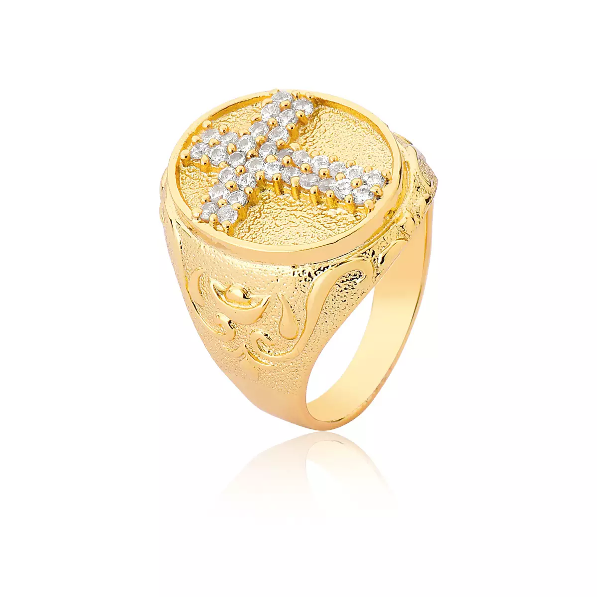 Anel Ouro 18k Crucifixo de Diamantes