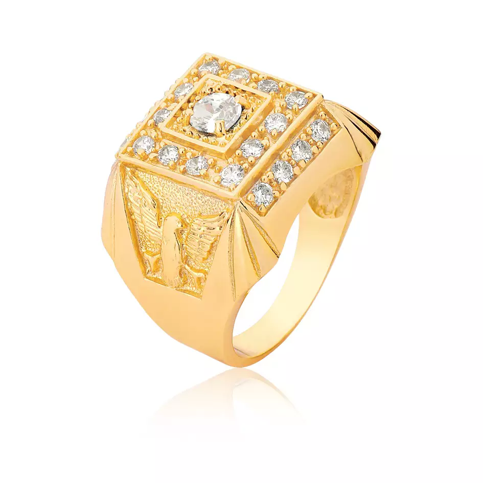 Anel Ouro 18k Trabalhado com Diamantes