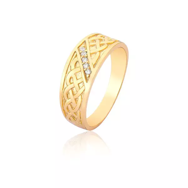Anel Ouro 18k Trabalhado com Diamantes