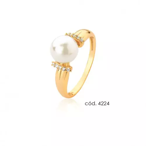 Anel de Pérola Natural em Ouro 18k