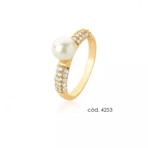 Anel de Pérola Natural em Ouro 18k
