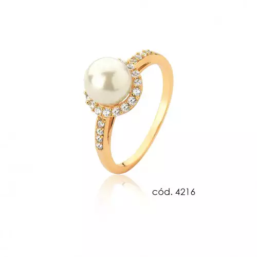 Anel de Pérola Natural em Ouro 18k