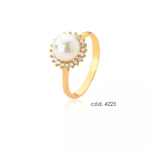 Anel de Pérola Natural em Ouro 18k