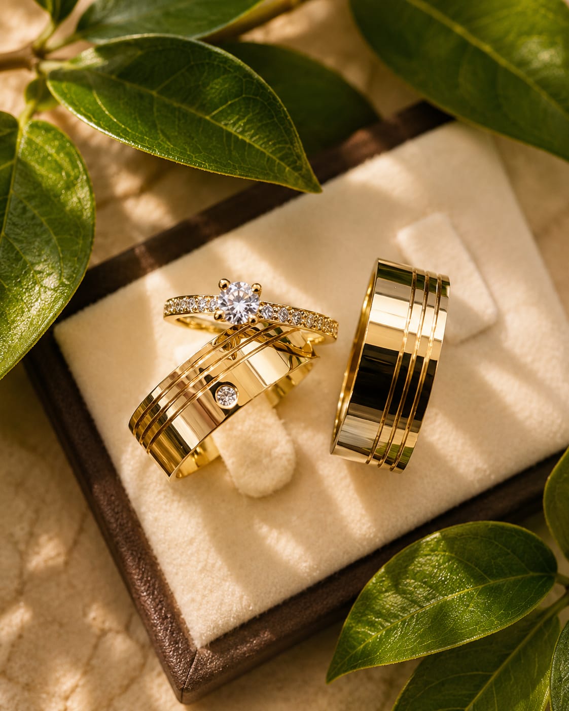 Conjunto Aliança e Anel Ouro 18k