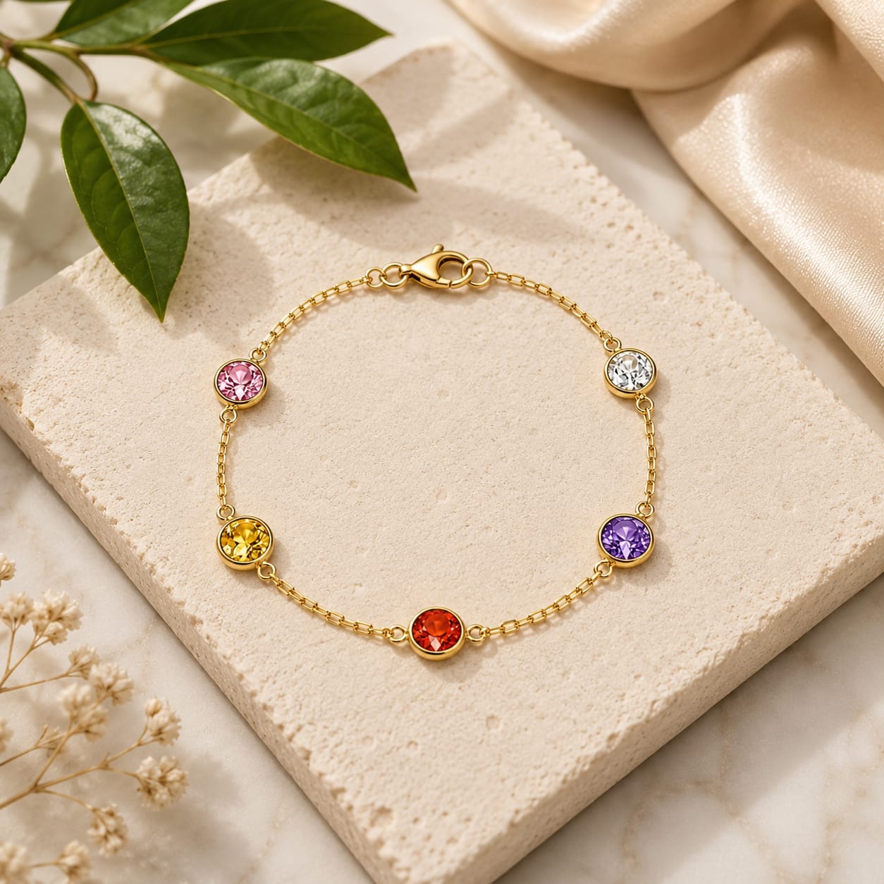Pulseira Infantil Ouro 18k Bolinhas Coloridas Zirconias 3mm