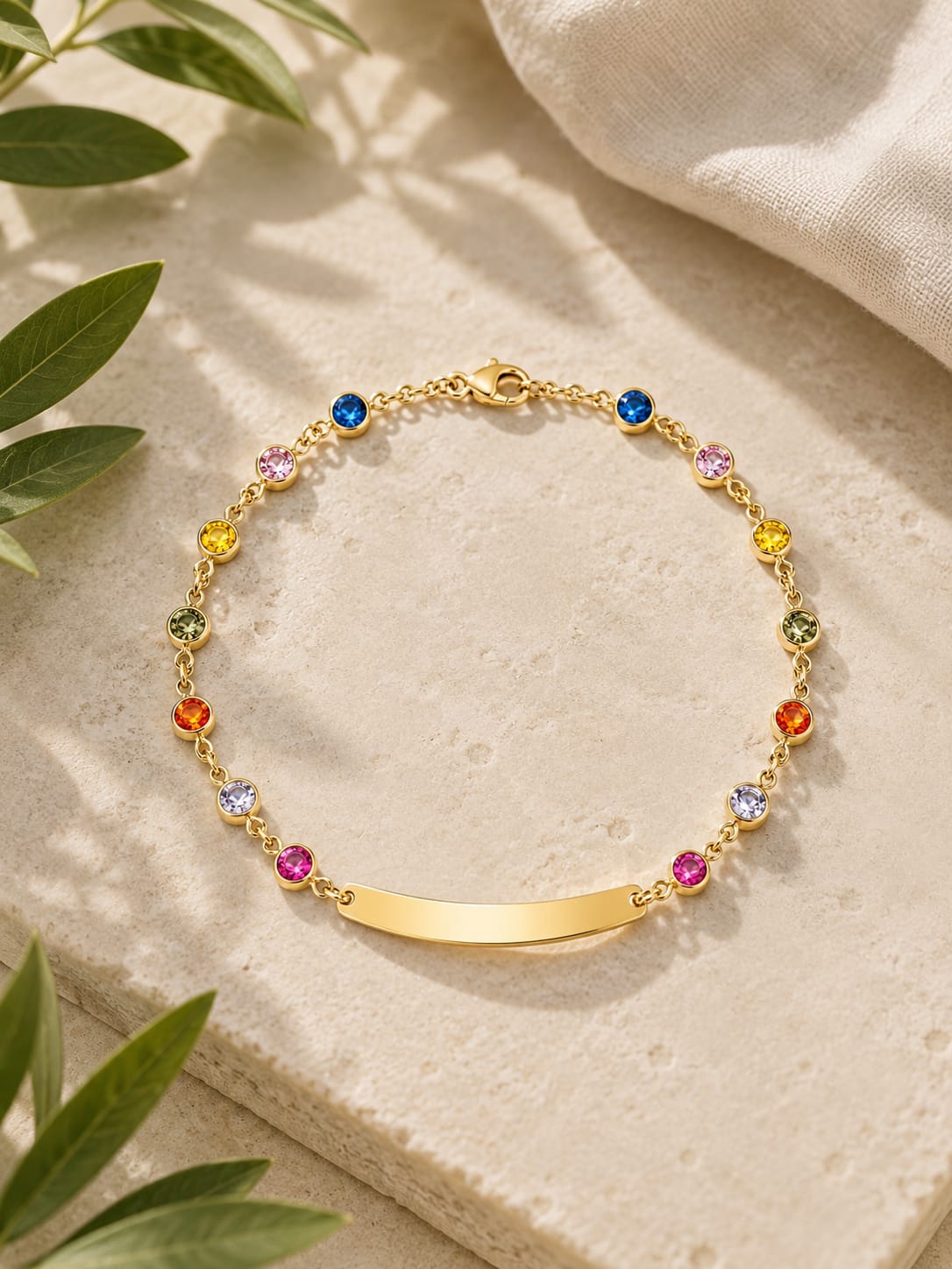 Pulseira Infantil Ouro 18k Chapinha com Zirconias Coloridas