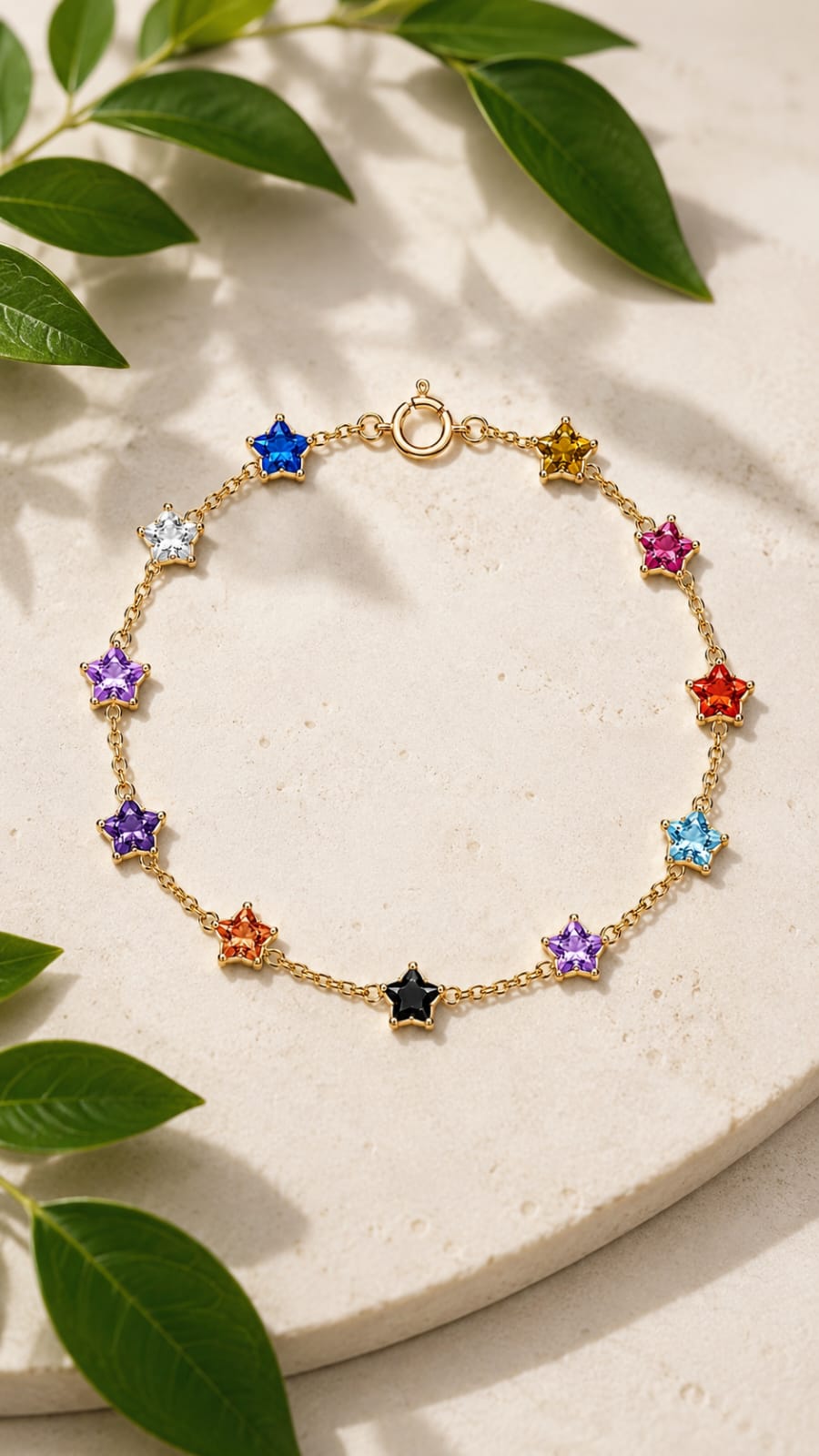 Pulseira Infantil Ouro 18k Estrelas Coloridas Zirconias