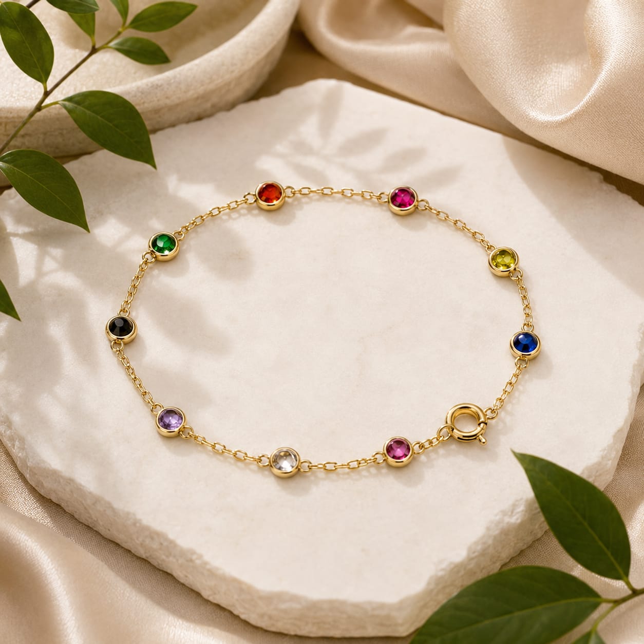 Pulseira Infantil Ouro 18k Zirconias Coloridas