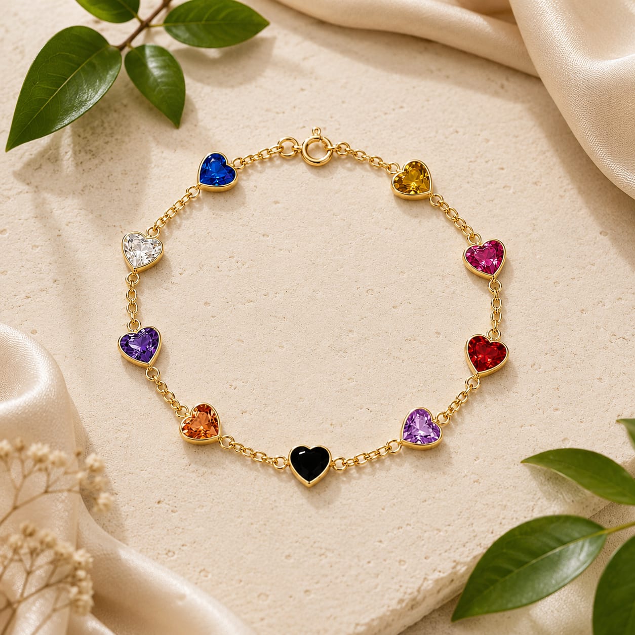 Pulseira Infantil Ouro 18k Zirconias em Coração